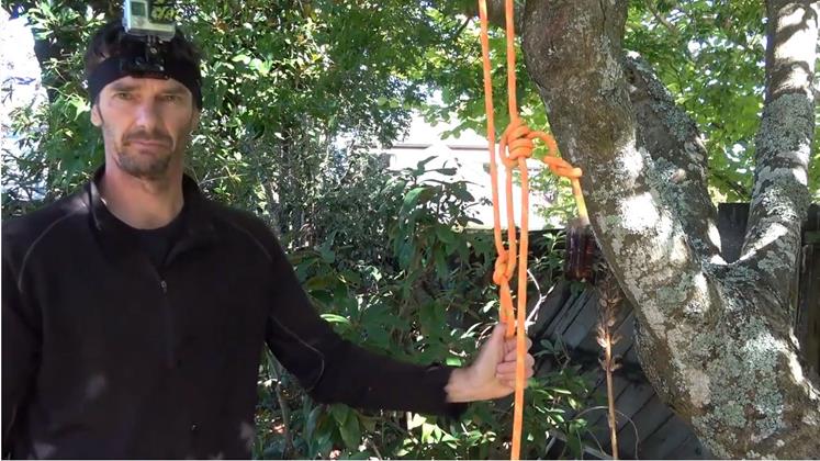 Andrew demonstrating the Blake's Hitch tree climbing system
