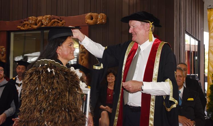 Ellyn Proffit is capped at Te Kōpū Mania o Kirikiriroa Marae Graduation ceremony on Wintec’s Hamilton campus.