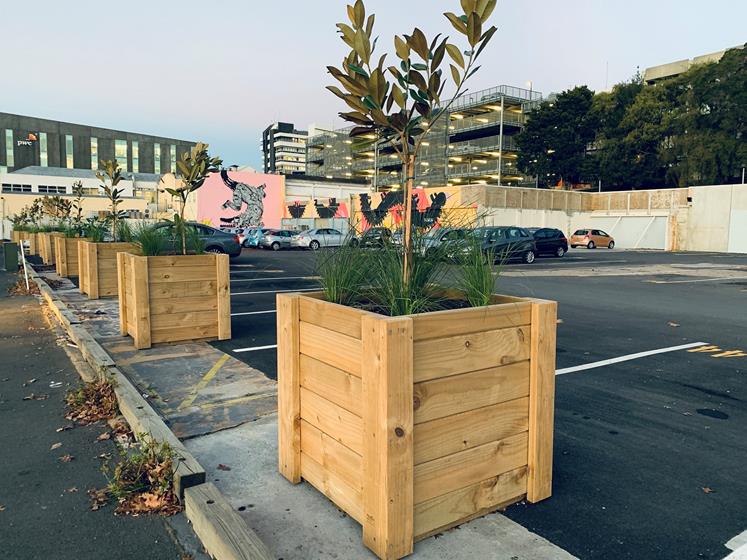 Planter boxes constructed by Wintec trades students enhance the Ward Street student car park
