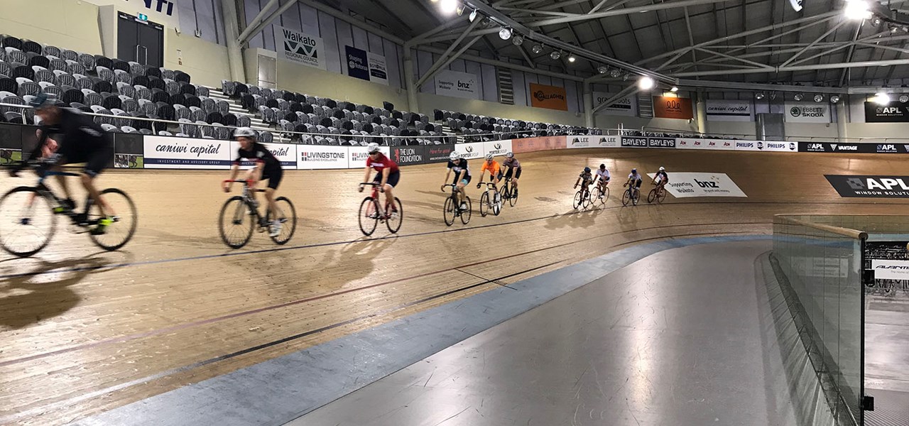 Cyclists using velodrome