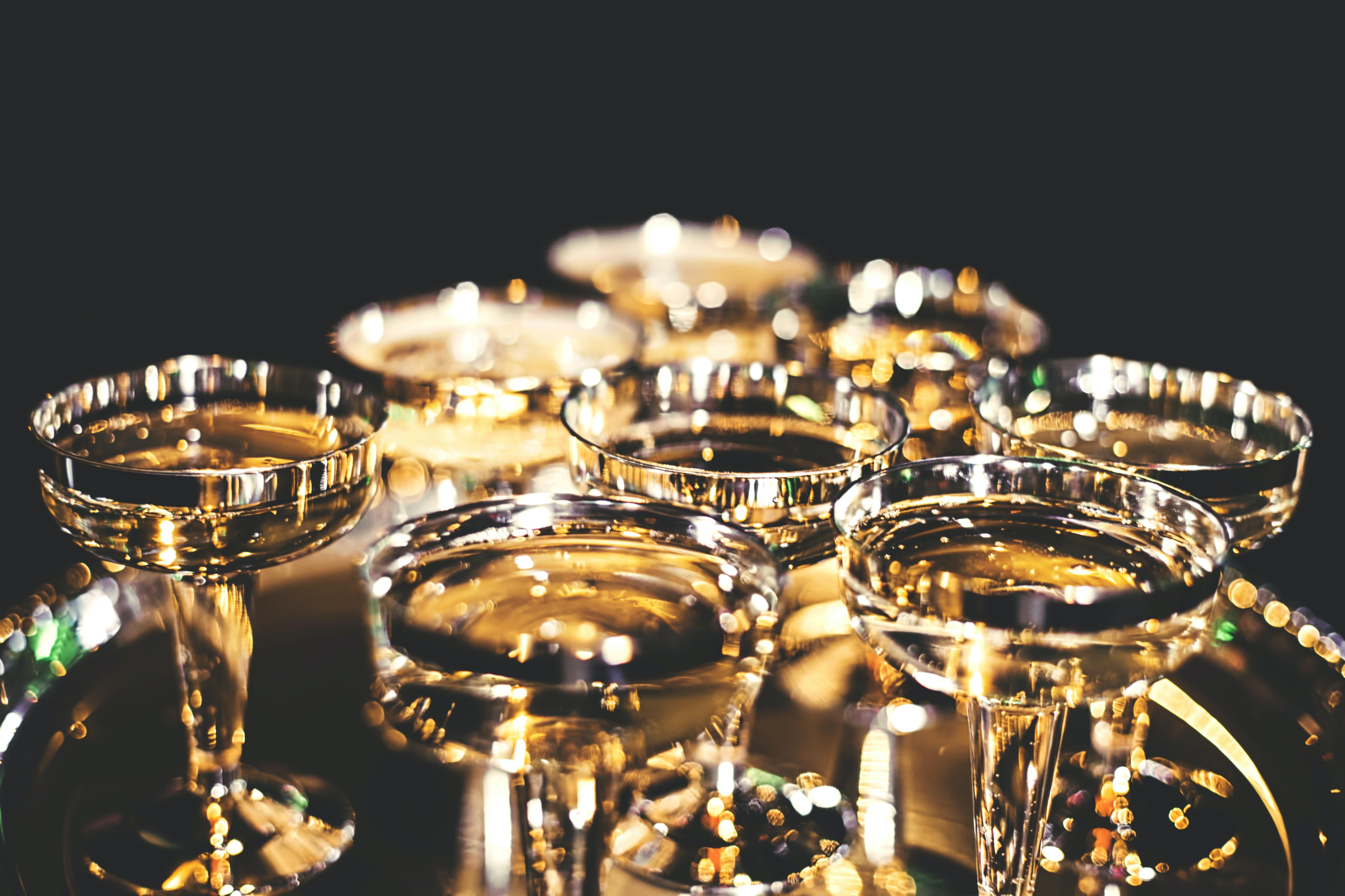 Tray of gold drinking glasses